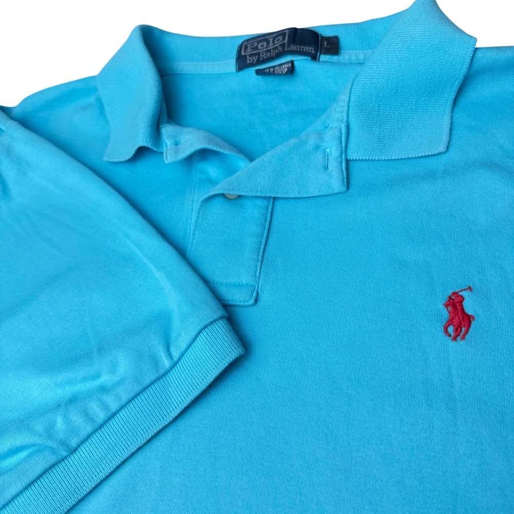 Polo Ralph Lauren Polo Shirt Mens L Turquoise Blue Excellent Red Pony Logo